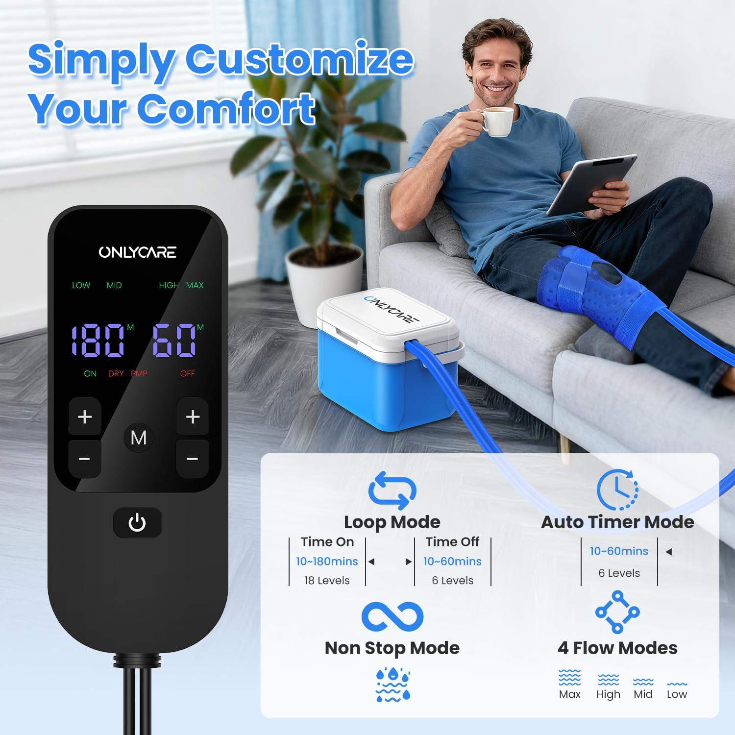 ONLYCARE Mesin Terapi Es untuk Lutut - Pengaturan Remote Kontrol